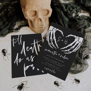 Skeleton Wedding Invitation Template, Til DeathWedding Invitation Printable, Gothic Wedding Invite, Vintage Wedding, Halloween, 69