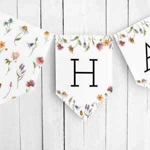 Modello di striscione con fiori di campo, compleanno con fiori di campo blu, striscione personalizzato, striscione floreale, bandierine modificabili, SCARICA, baby shower con fiori di campo, 55
