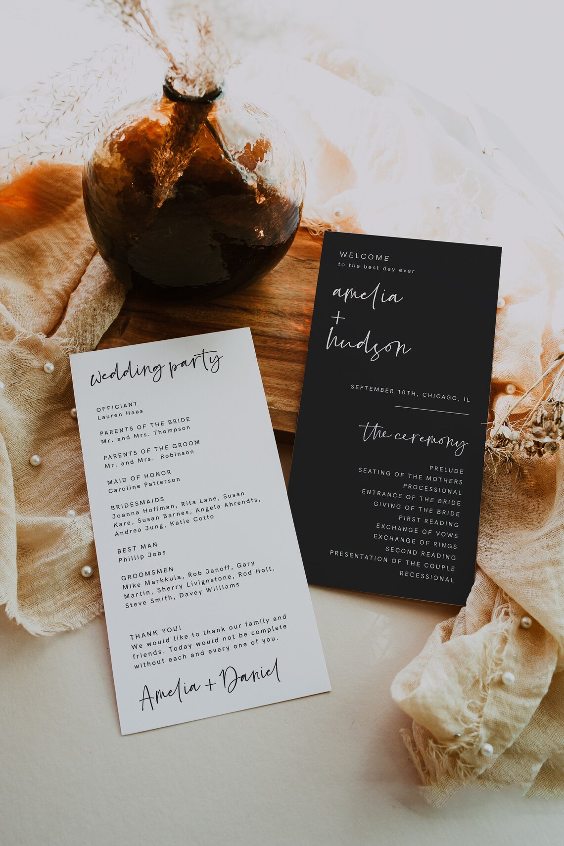 Boho Wedding Program Template, Modern Wedding Program, Black Program ...