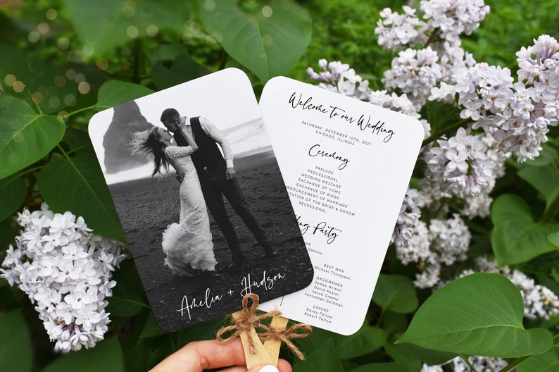 Photo Wedding Program Fan Template, Program Fan with Photo, Ceremony Programs, Wedding Programs, Modern, Editable, Download, Templett, 003 image 4