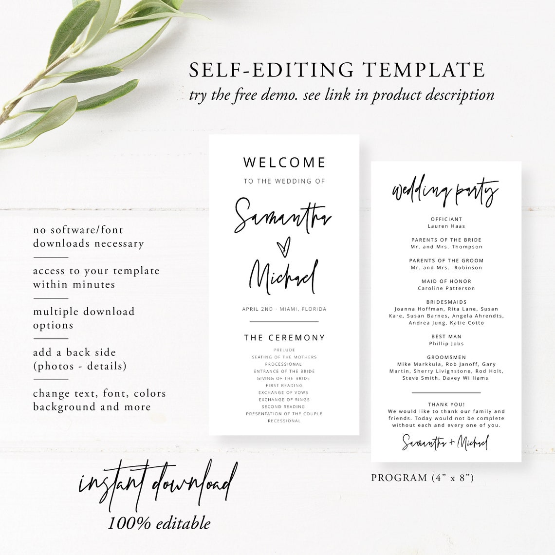Printable Wedding Program Template Fully Editable - Etsy