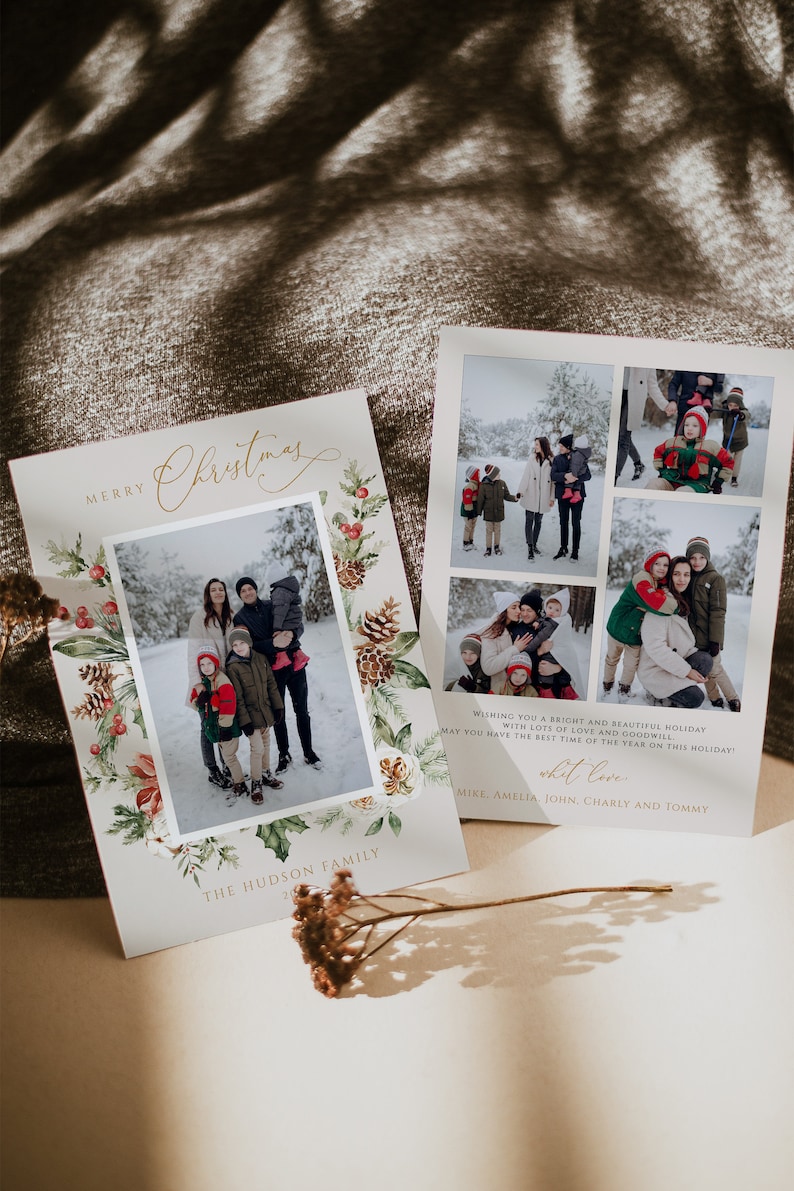Christmas Card with Photo Template Printable Holidays Card Photo Holiday Card, Editable Holidays Card , Boho Neutral, Download Pine, 124 image 4