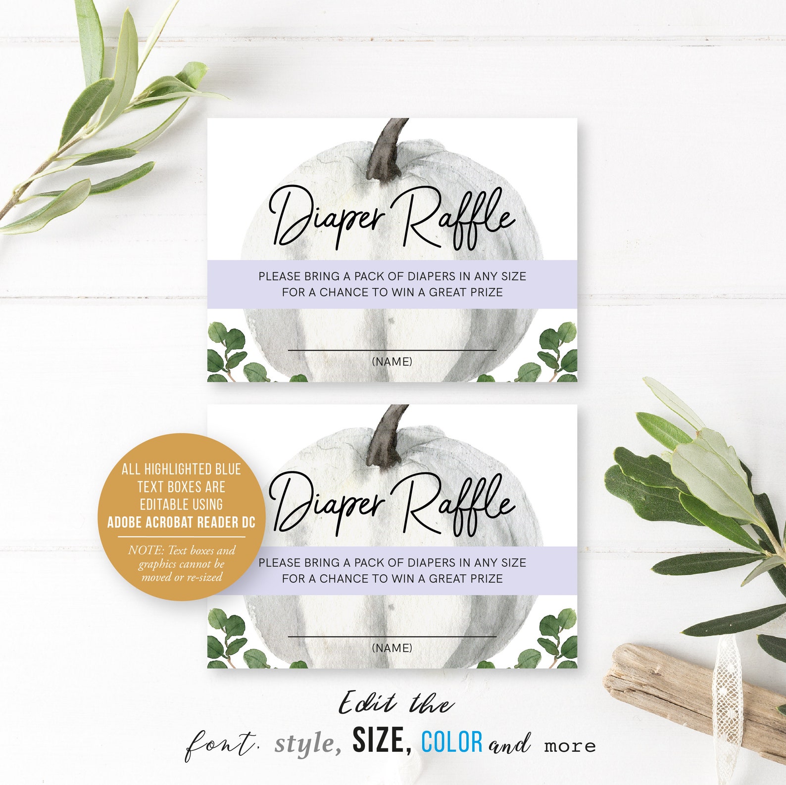 Pumpkin Baby Shower Diaper Raffle Template EDITABLE - Etsy