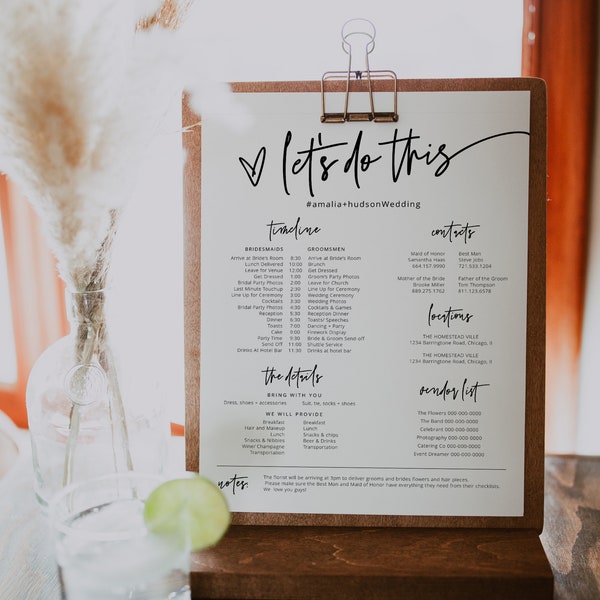 Wedding Day Timeline, Wedding Party Timeline, Wedding Schedule, Printable Wedding Day Itinerary, Wedding Agenda