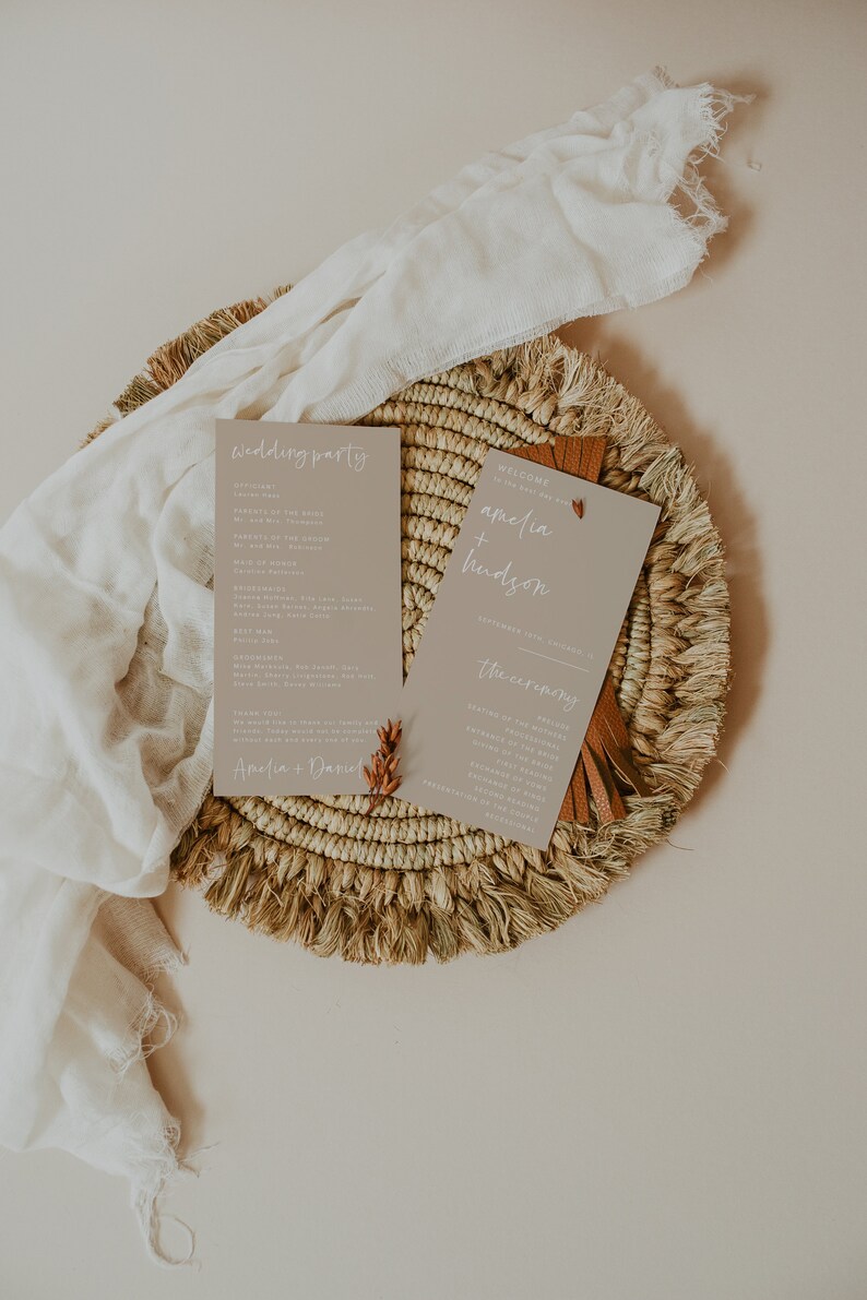 Boho Wedding Program Template, Modern Wedding Program, Beige Earth Tone ...