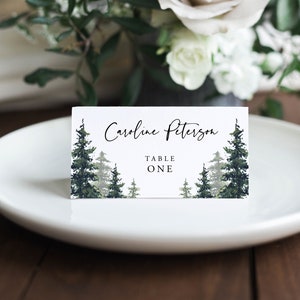 Pine Place Card Template, with Meal Option, Printable Mountain Pine Wedding Escort Card,  INSTANT DOWNLOAD, Editable, Templett