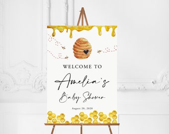 Bee Welcome Sign, Shower Welcome Sign, Honey Welcome Sign, Bee Baby Shower, Bumble Bee Baby Shower, Editable, Instant Download, Template