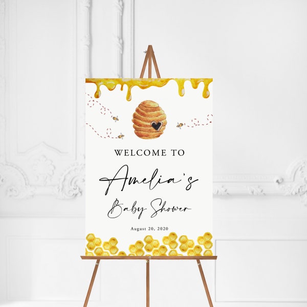Bee Welcome Sign, Shower Welcome Sign, Honey Welcome Sign, Bee Baby Shower, Bumble Bee Baby Shower, Editable, Instant Download, Template