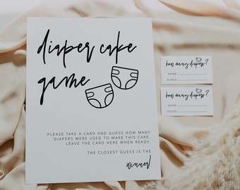 Guess How Many Diapers in the Diaper Cake Game Sign and Cards, Baby Shower Game, Modern, Minimalist, Instant, Editable, Template, 41