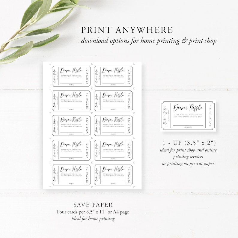 Diaper Raffle Ticket, Baby Shower Raffle, Baby Shower Door Prize Ticket , Baby Shower Invitation Insert, Ticket Template, Minimalist, 003 image 6