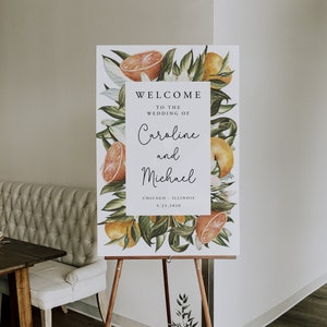 Letrero de bienvenida naranja, boda naranja, bienvenida naranja, boda cítrica, bienvenida cítrica, editable, descarga, plantilla, 18