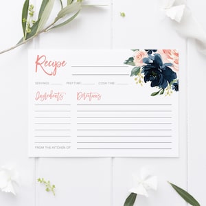 Navy Recipe, Navy Bridal, Bridal Shower Invitation, Instant Download, Template, Instant Download, Recipe Insert, Templett, 5&quot;x3.5&quot;, 037
