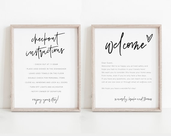 Welcome Note and Checkout Signs Airbnb Printable Welcome - Etsy Canada