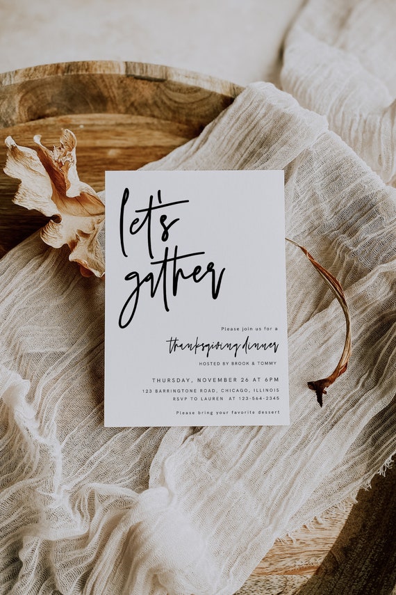 Minimalist Thanksgiving Dinner Invitation Template, Friendsgiving Invite, Let's Gather Invitation, Modern Thanksgiving, Editable, 41