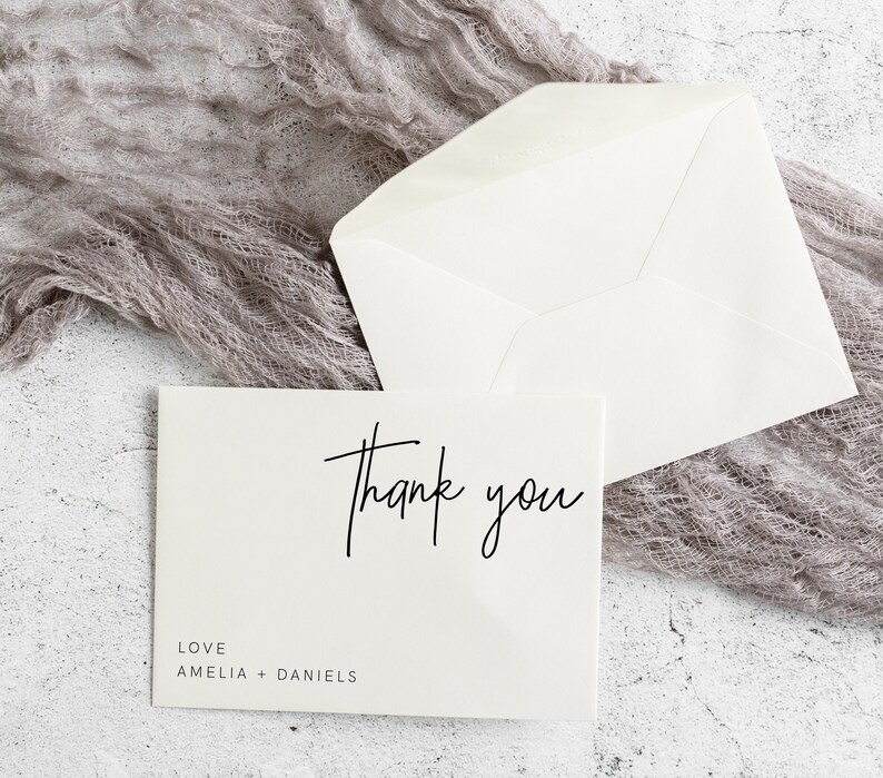 Modern Thank You Card Template, Minimalist Wedding, Bridal Shower Thank ...