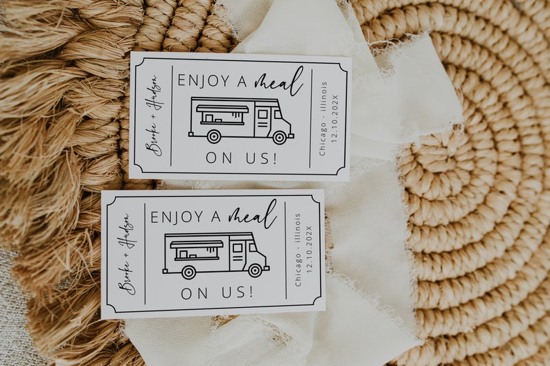 Modern Wedding Food Truck Ticket Template, Minimal Wedding Drink Voucher, Food Truck Tickets, Wedding Meal Tokens Party Cards, 003 image 3