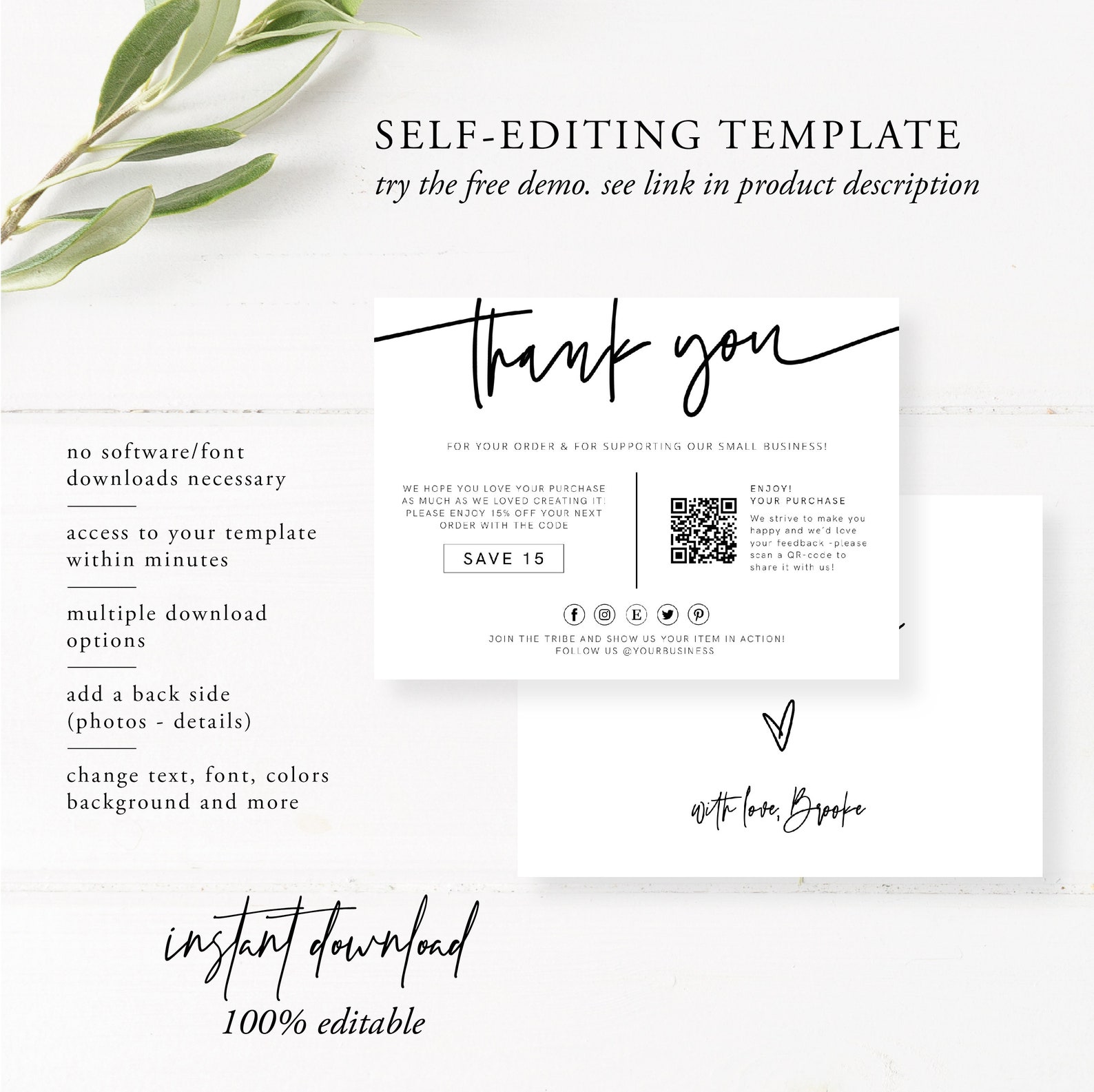 Small Business Thank You Card Template Printable Thank You Etsy