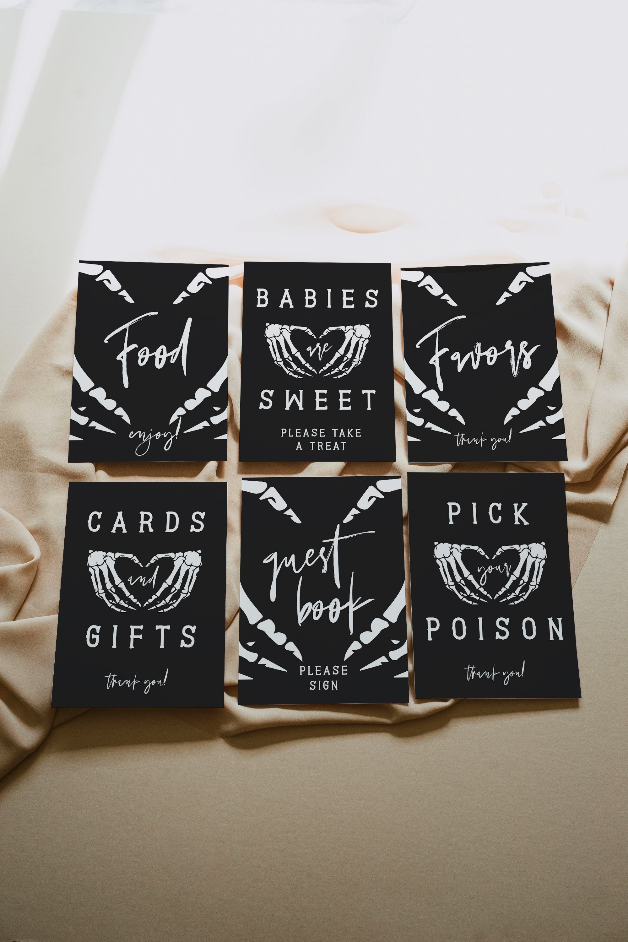Halloween Baby Shower Sign Bundle, Skull Baby Shower, Skeleton Baby Shower, 5x7, 8x10, Gothic Baby Shower Sign, Editable, Template, 69