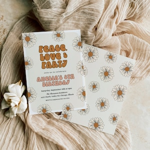 Groovy Birthday Invitation, Retro Daisy, 70&#39;s Vibe, Any Age Birthday Invite, Peace Love, Instant Download, Editable, Template, 100A
