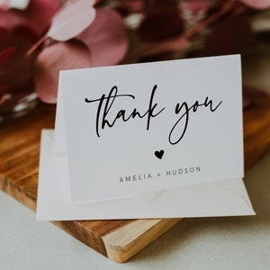 Modern Thank You Card Template, Minimalist Wedding, Bridal Shower Thank You Folded Card, Note Card, Instant Download, Templett, 003