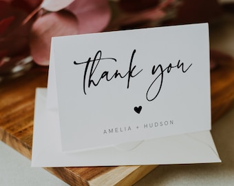 Modern Thank You Card Template, Minimalist Wedding, Bridal Shower Thank You Folded Card, Note Card, Instant Download, Templett, 003