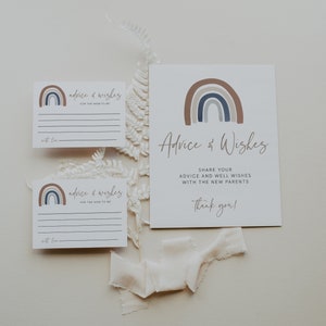Letrero de consejos para bebés arcoíris y tarjetas de escritura, Letrero de consejos para bebés, Consejos para bebés, Tarjeta de consejos, Baby Shower arcoíris, Plantilla editable
