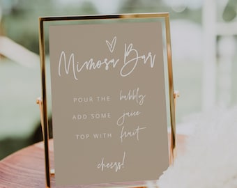 Mimosa Bar Sign, Gender Neutral Baby Shower, Beige Baby Shower Momosa Sign, Mimosa Juice Tags, Beige Bridal Shower Mimosa Sign, Boho, 41G