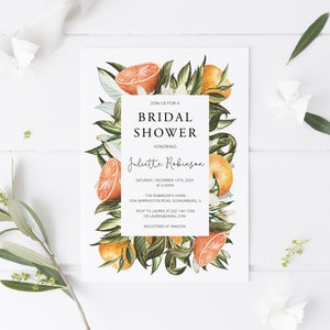 Citrus Bridal Shower Invitation , Bridal Shower Invitation, Download, Summer Bridal Shower Invite, Orange, Mandarin, Editable, Template, 18