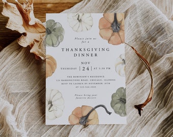 Thanksgiving Invitation, Thanksgiving Dinner Invitation, Pumpkin Party Invitation, Printable Thanksgiving Invite, Instant Download, 032