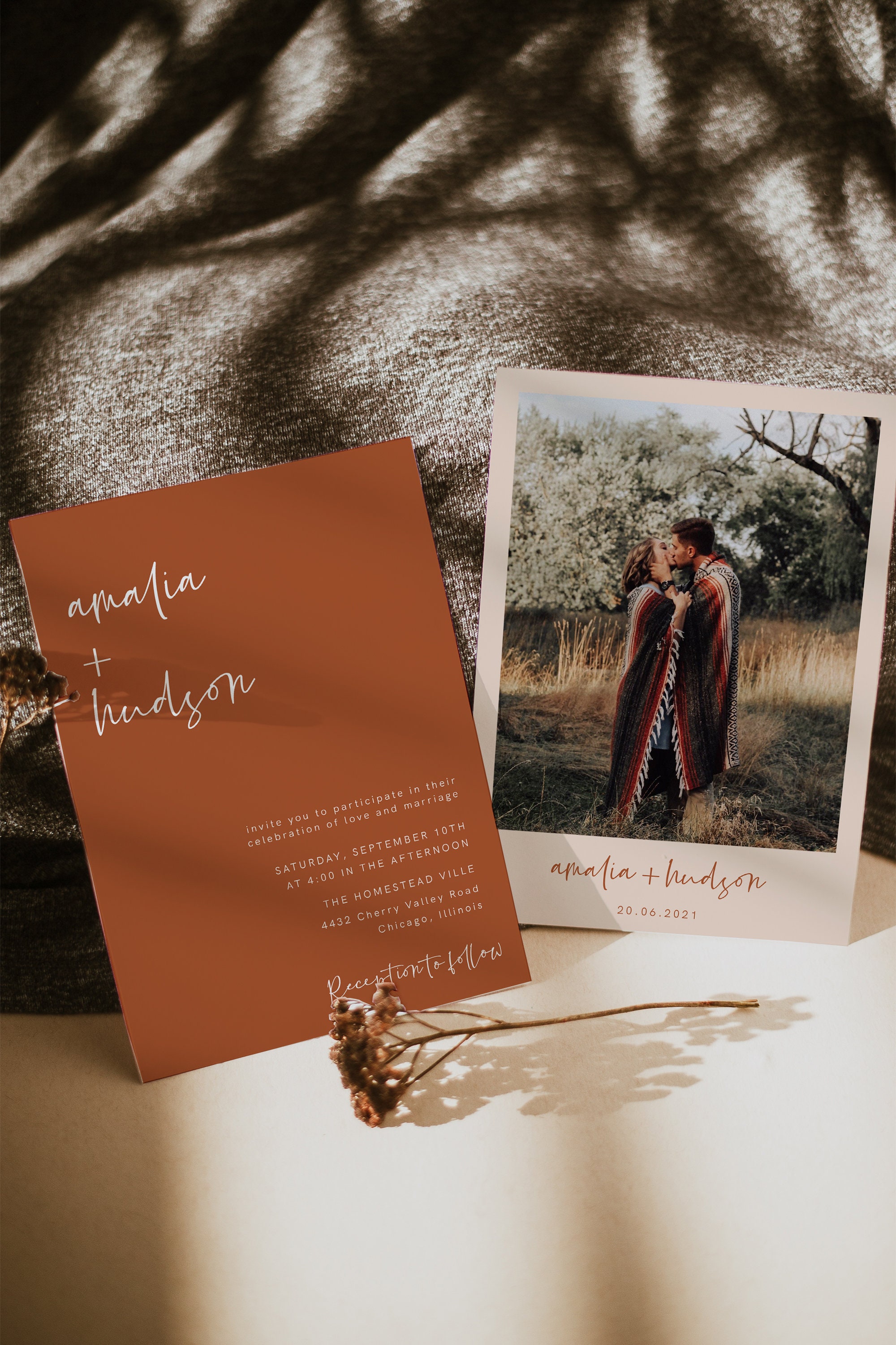 Terracotta Wedding Invitation Template With Photo Burnt - Etsy