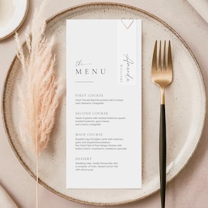 Modèle de menu et de marque-place de mariage : design minimaliste élégant (téléchargement numérique, imprimable, modifiable), 137