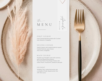 Plantilla de menú y tarjeta de ubicación para bodas: Diseño minimalista elegante (descarga digital, imprimible y editable), 137