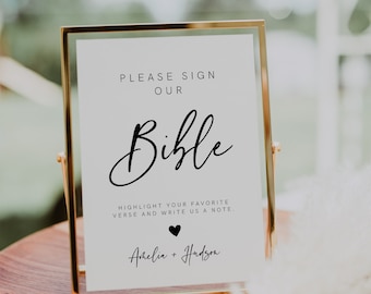 Please Sign Bible Guestbook Sign, Modern Wedding Guestbook, Modern Sign Our Bible Sign, Minimalist Wedding Signage, Template, Editable, 003