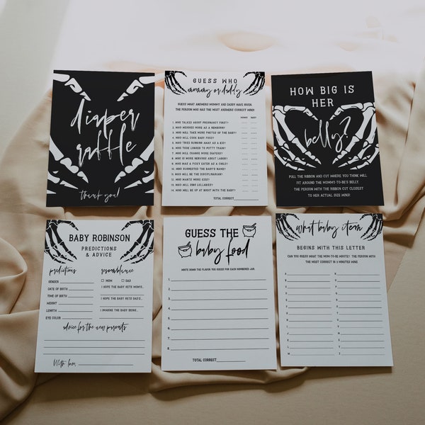 Paquete de juegos para baby shower, kit de juegos para baby shower de Halloween, juego imprimible para baby shower, baby shower de calavera, baby shower "A Little Boo", 69