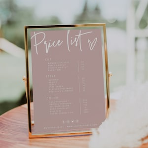 Modelo de lista de preços, lista de preços para pequenas empresas, planilha de preços editável, lista de preços, lista de preços para salão de beleza, download, moderno, minimalista, 41