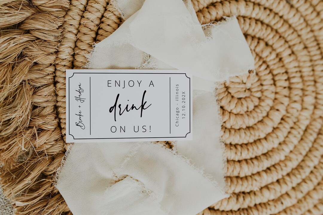 Modern Wedding Drink Ticket Template, Minimal Wedding Drink Voucher, Drink Tickets for Wedding ...