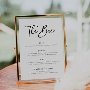 Modernes Hochzeit Bar Menü Vorlage, 8x10 ""minimalistisches Bar Menü Hochzeitsschild, Hochzeit Drink Schild bedruckbar, bearbeitbar, Download, Vorlage, 003."