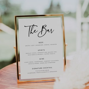 Modern Wedding Bar Menu Template, 8x10" Minimalist Bar Menu Wedding Sign, Wedding Drink Sign Printable, Editable, Download, Template, 003