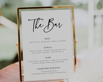 Modèle de menu de bar mariage moderne, menu de bar minimaliste 8 x 10" signe de mariage, signe de boisson de mariage imprimable, modifiable, téléchargement, modèle, 003