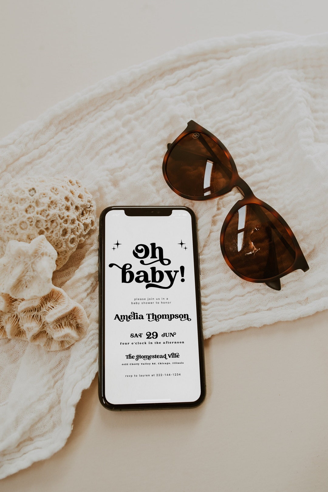 Retro Baby Shower Text Message Invitation Template, Electronic, Groovy ...