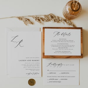 Modern Wedding Invitation Set Template, Calligraphy, Elegant Font, Elegant, Rustic Wedding, RSVP, Details, 100% Editable, Download, 050 image 2