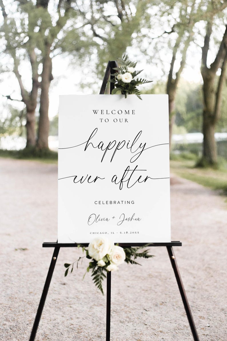 Minimalist Wedding Welcome Sign Template, Happily Ever After Wedding ...