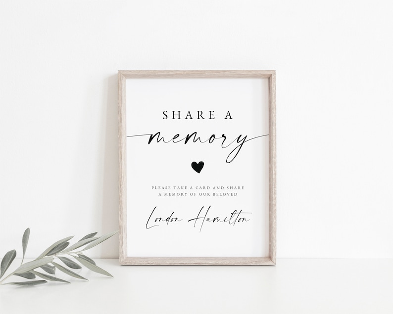 Share a Memory Funeral Sign and Share a Memory Card, Simple Funeral Memory Card Editable, Funeral share a memory template, Download, 128 image 2