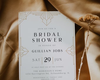 Art Deco Bridal Shower Invitation Template, Gold Art Deco Bridal Shower, Gatsby Bridal Shower, Modern Art Deco Invite DIY, 78