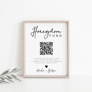 Honeymoon Fund QR Code Sign, Wedding Honeymoon Fund Sign, Venmo QR Code Modern Wedding Sign, Modern Wedding, Editable, Template, 003 image 2