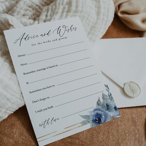 Bridal Shower Advice Card Template, Dusty Blue Bridal Shower Advice, Wedding Advice, Bridal Advice, Dusty Blue Wedding, Download, 06