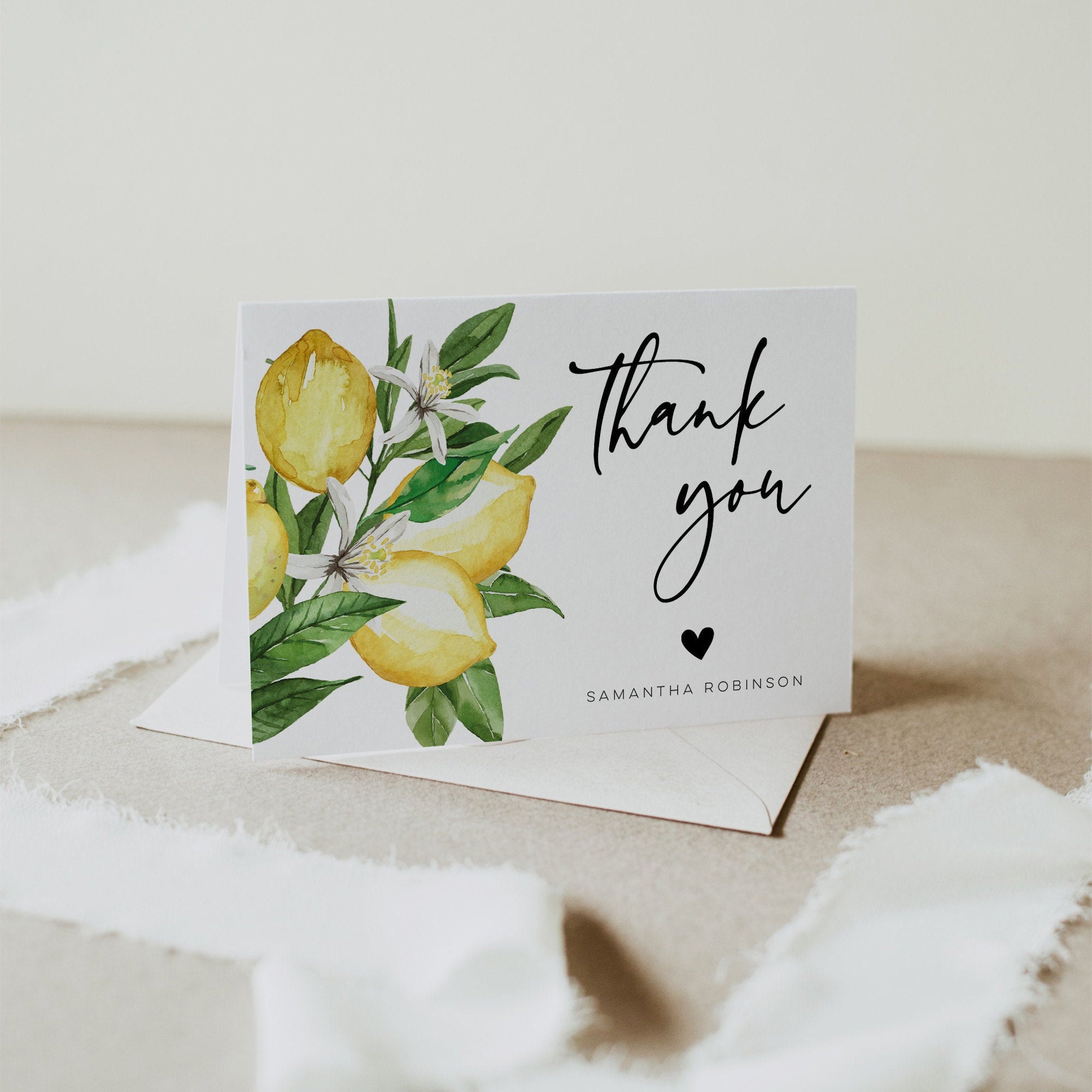 Lemon Thank You Card Template Citrus Wedding Thank You - Etsy