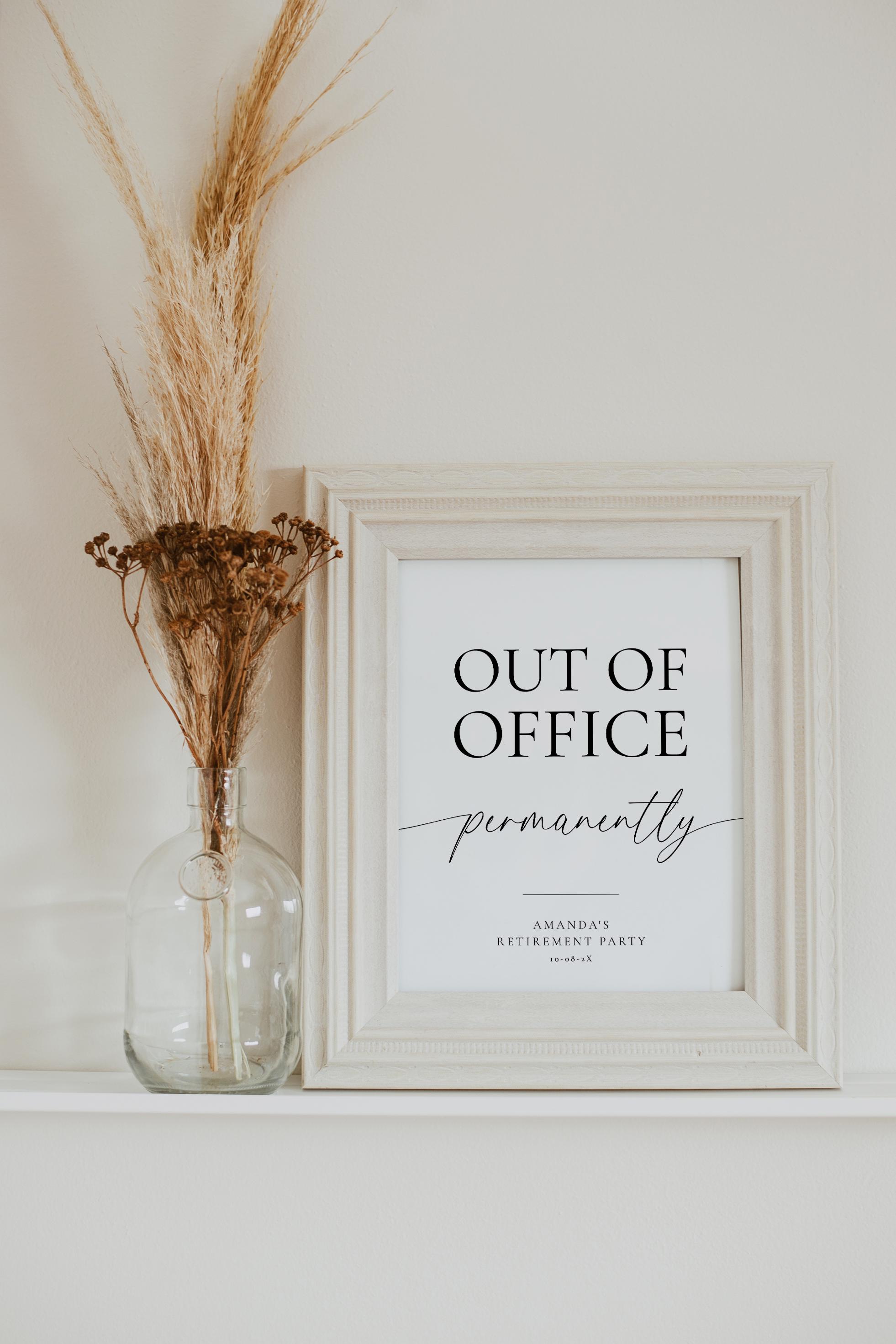 Returement Sign Retirement Party Sign: Out of Office, Minimalist Design, Editable ...
