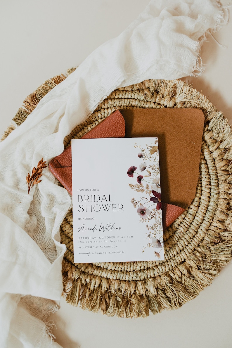 Wildflower Bridal Shower Invitation, Floral Bridal Shower, Wildflower Bridal, Bridal Brunch, Autumn Bridal, Download, Template, 90 image 1