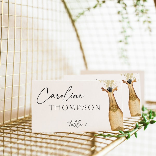 table place setting cards template Minimalist Champagne Place Card Template, Printable Place Cards, Champagne Birthday, Calligraphy, Editable, Champagne Rehearsal, 89
